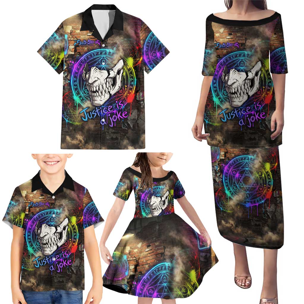 Zara Ideale Black Clover Family Matching Puletasi and Hawaiian Shirt Graffiti Magic Circle Style with Urban Grunge Aesthetic