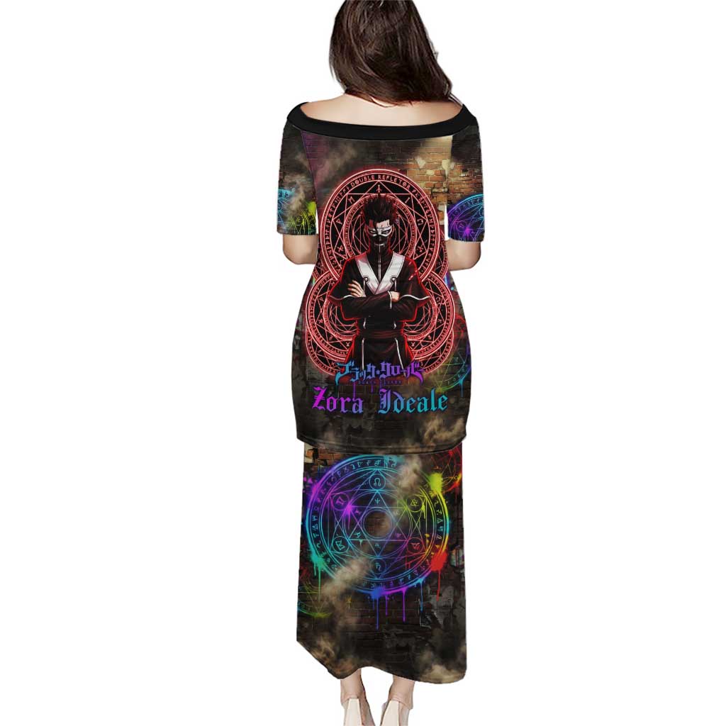 Zara Ideale Black Clover Family Matching Puletasi and Hawaiian Shirt Graffiti Magic Circle Style with Urban Grunge Aesthetic