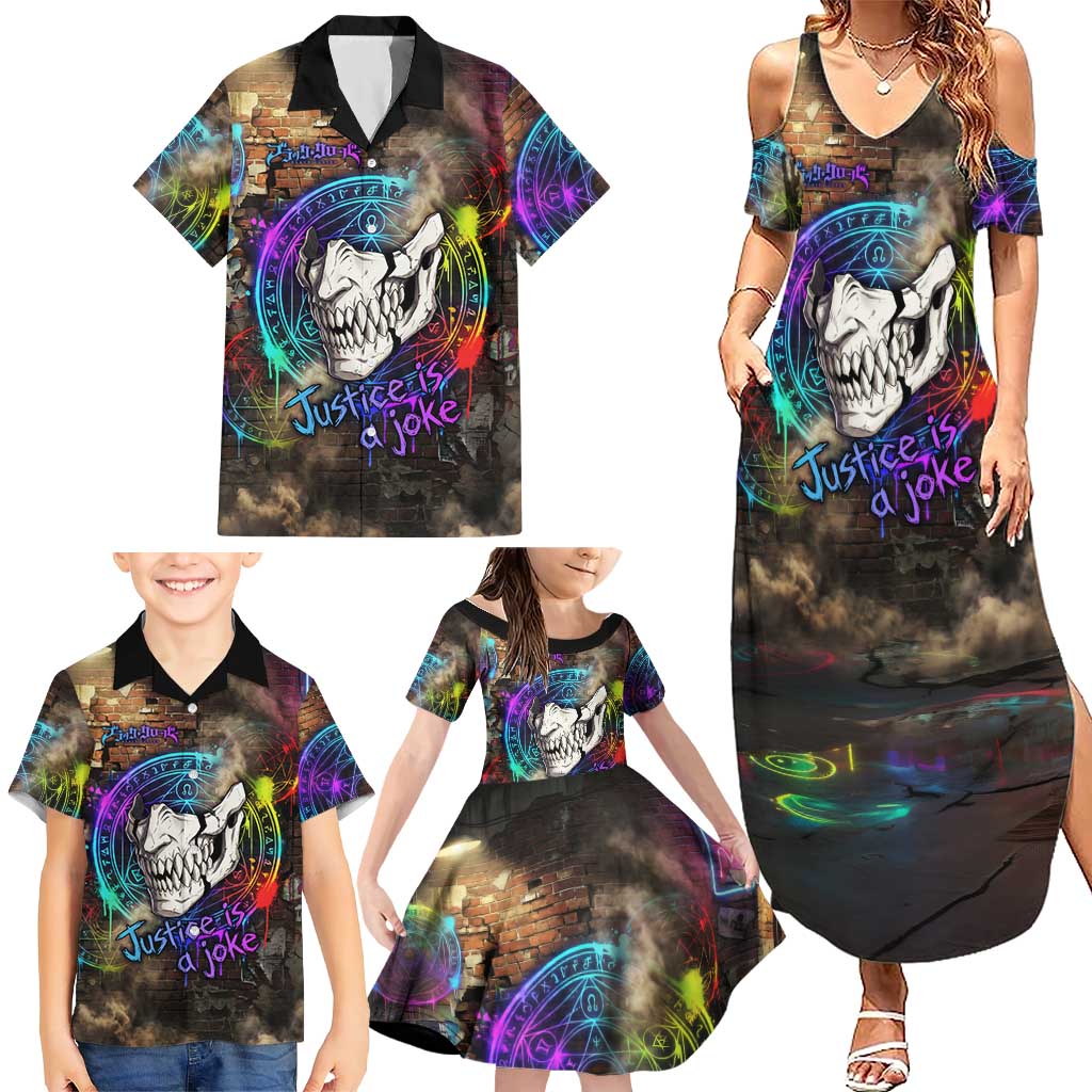 Zara Ideale Black Clover Family Matching Summer Maxi Dress and Hawaiian Shirt Graffiti Magic Circle Style with Urban Grunge Aesthetic