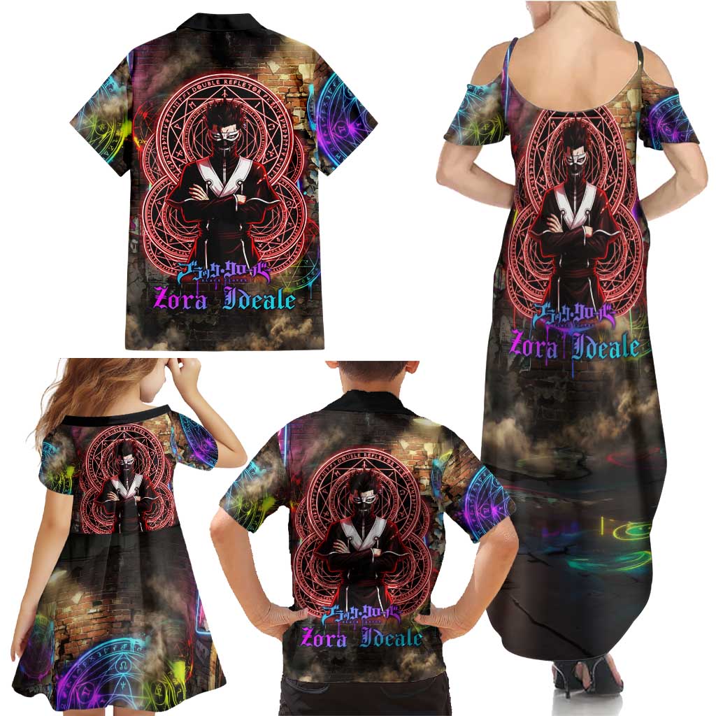 Zara Ideale Black Clover Family Matching Summer Maxi Dress and Hawaiian Shirt Graffiti Magic Circle Style with Urban Grunge Aesthetic