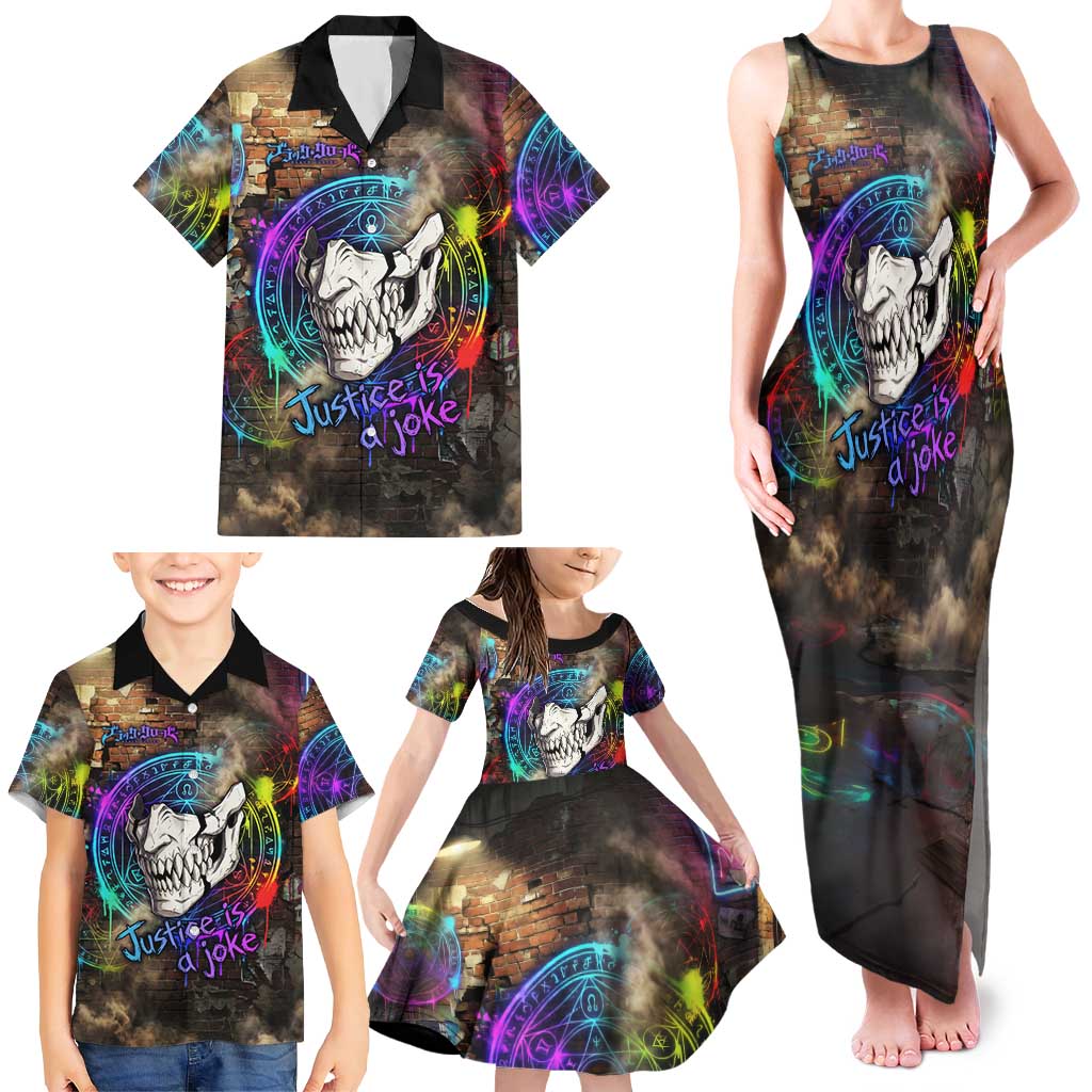 Zara Ideale Black Clover Family Matching Tank Maxi Dress and Hawaiian Shirt Graffiti Magic Circle Style with Urban Grunge Aesthetic