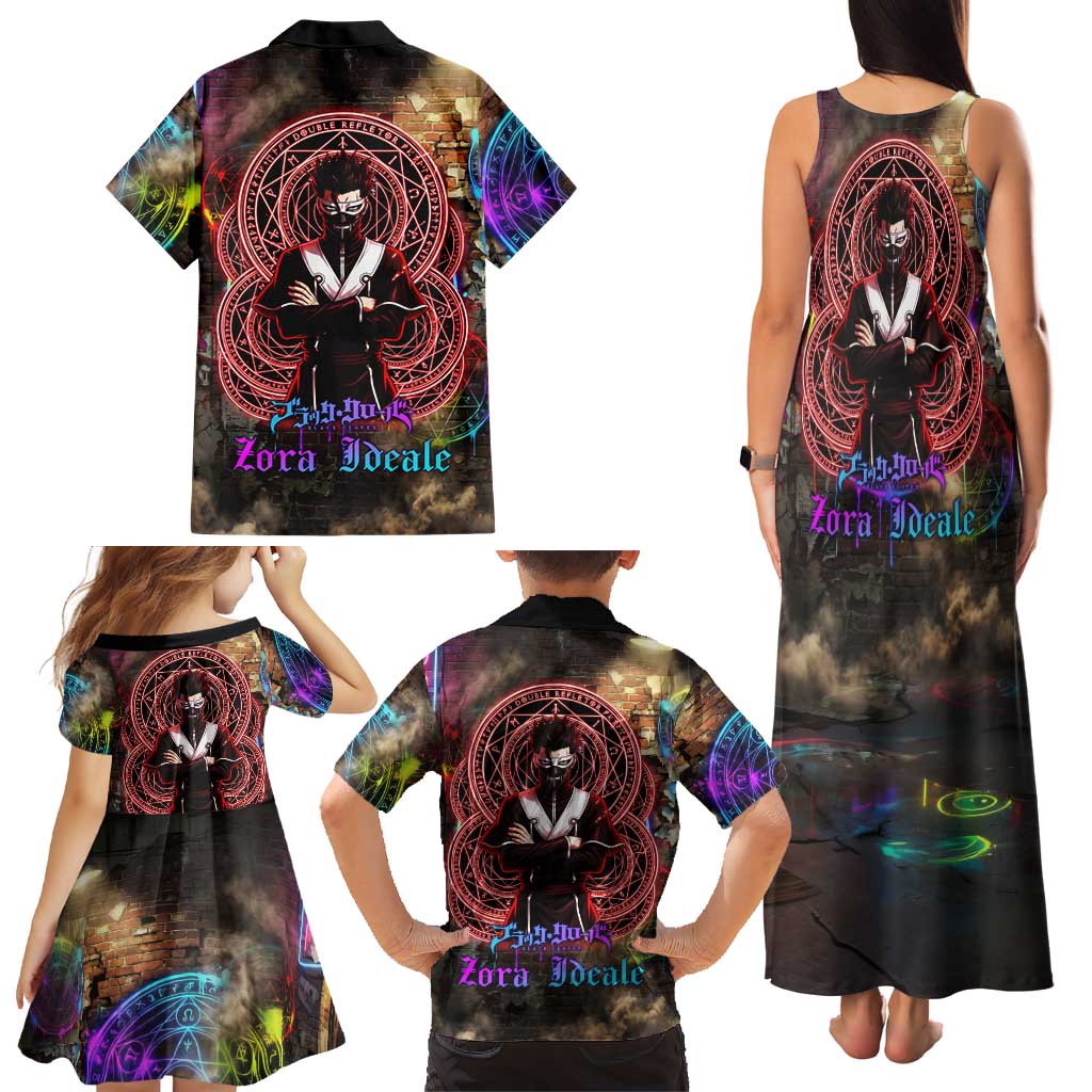 Zara Ideale Black Clover Family Matching Tank Maxi Dress and Hawaiian Shirt Graffiti Magic Circle Style with Urban Grunge Aesthetic