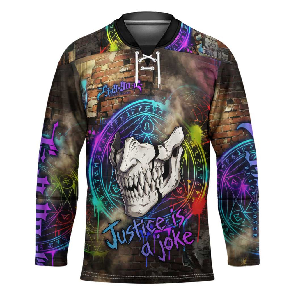 Zara Ideale Black Clover Hockey Jersey Graffiti Magic Circle Style with Urban Grunge Aesthetic