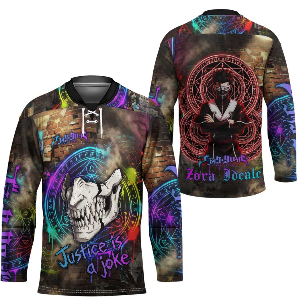Zara Ideale Black Clover Hockey Jersey Graffiti Magic Circle Style with Urban Grunge Aesthetic