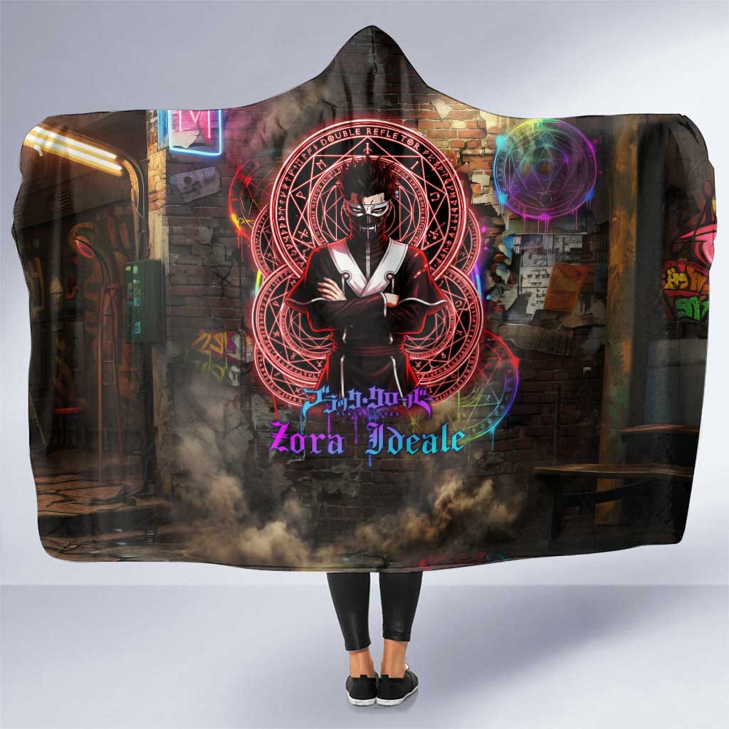 Zara Ideale Black Clover Hooded Blanket Graffiti Magic Circle Style with Urban Grunge Aesthetic