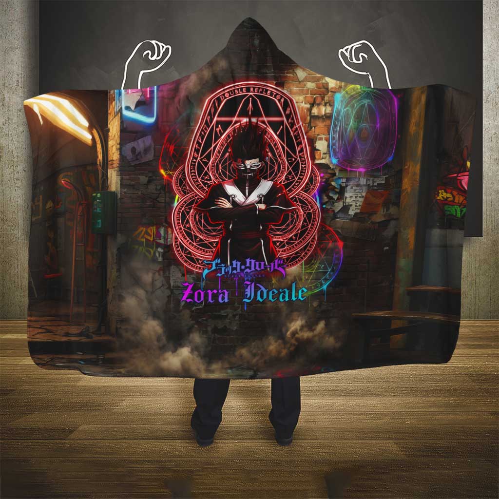 Zara Ideale Black Clover Hooded Blanket Graffiti Magic Circle Style with Urban Grunge Aesthetic