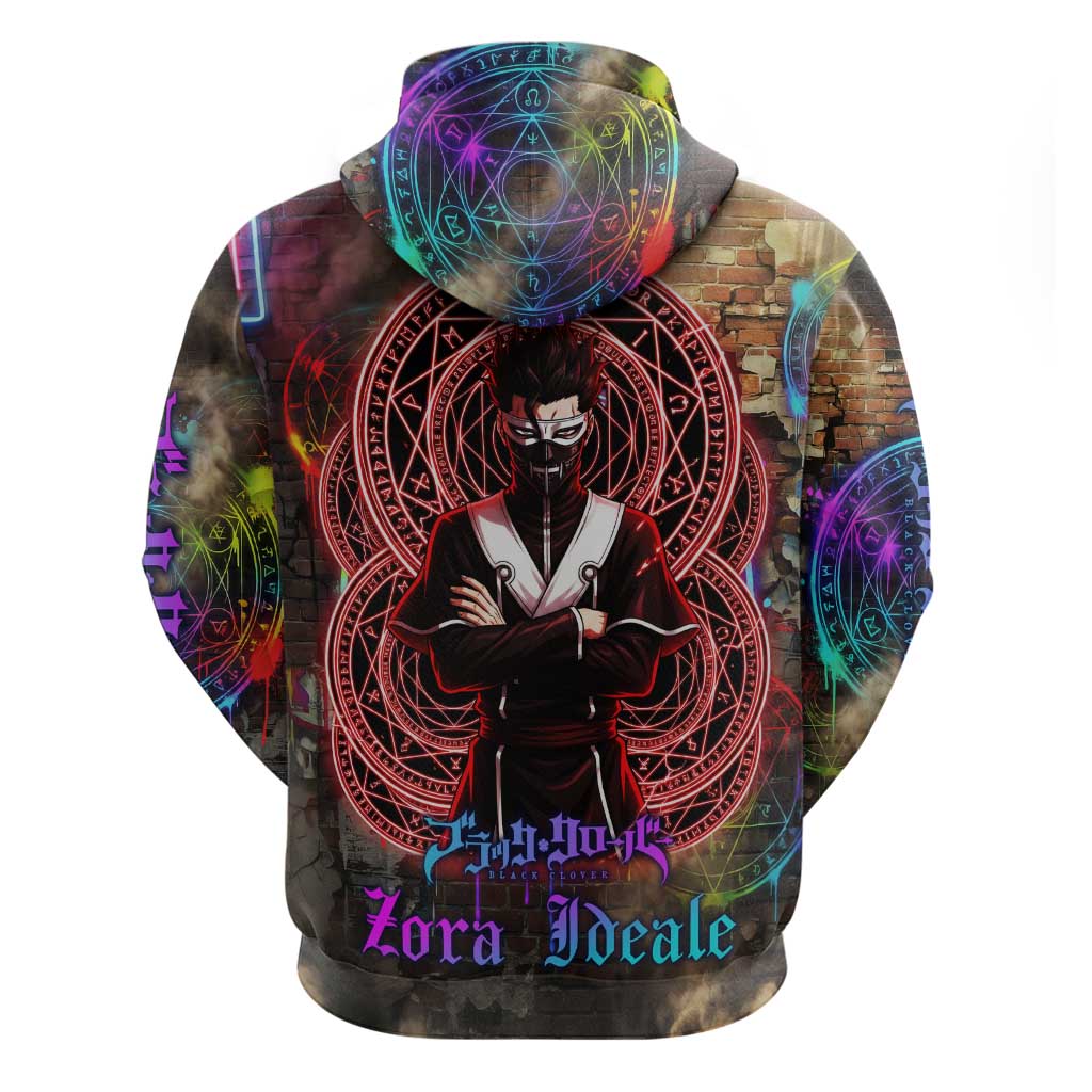 Zara Ideale Black Clover Hoodie Graffiti Magic Circle Style with Urban Grunge Aesthetic