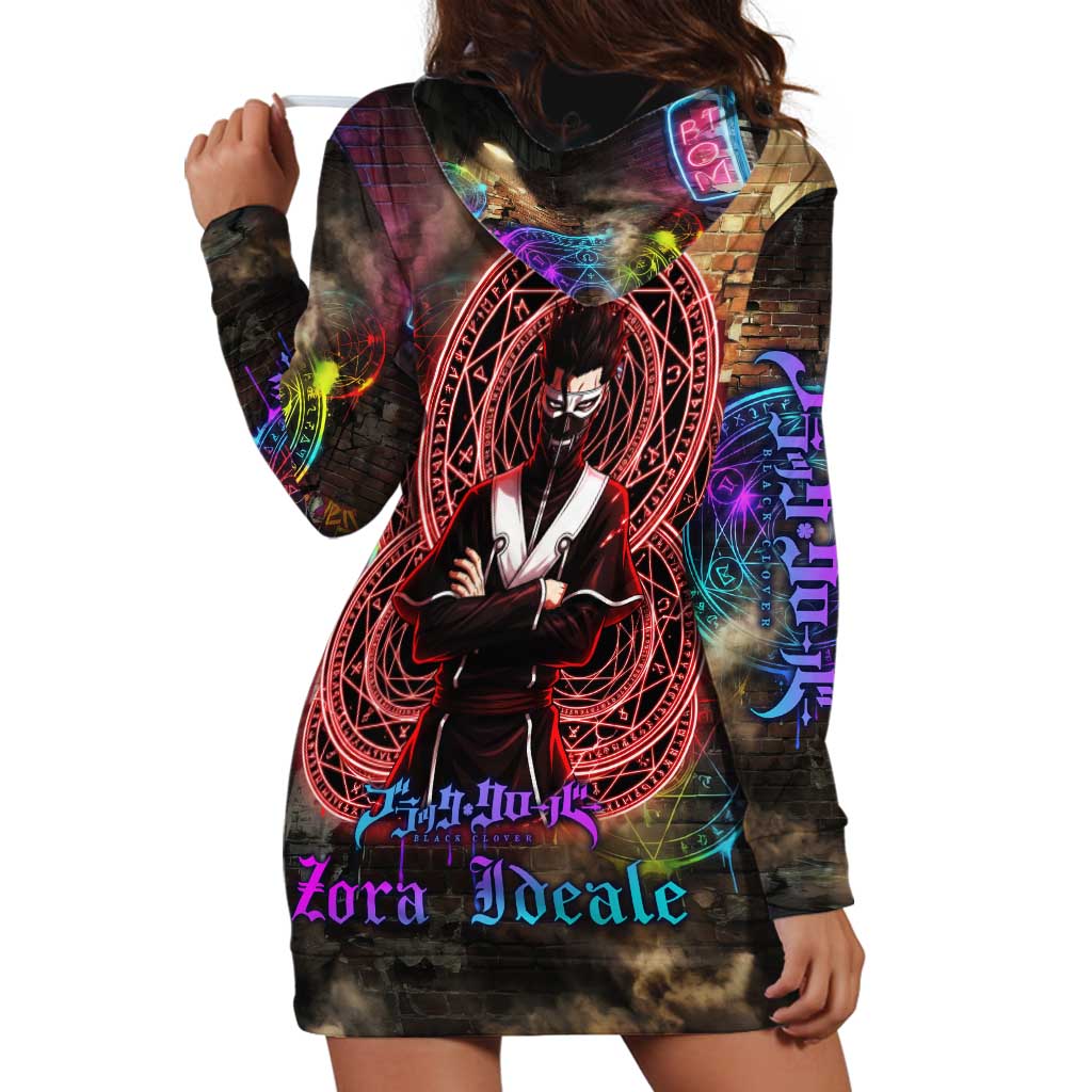 Zara Ideale Black Clover Hoodie Dress Graffiti Magic Circle Style with Urban Grunge Aesthetic