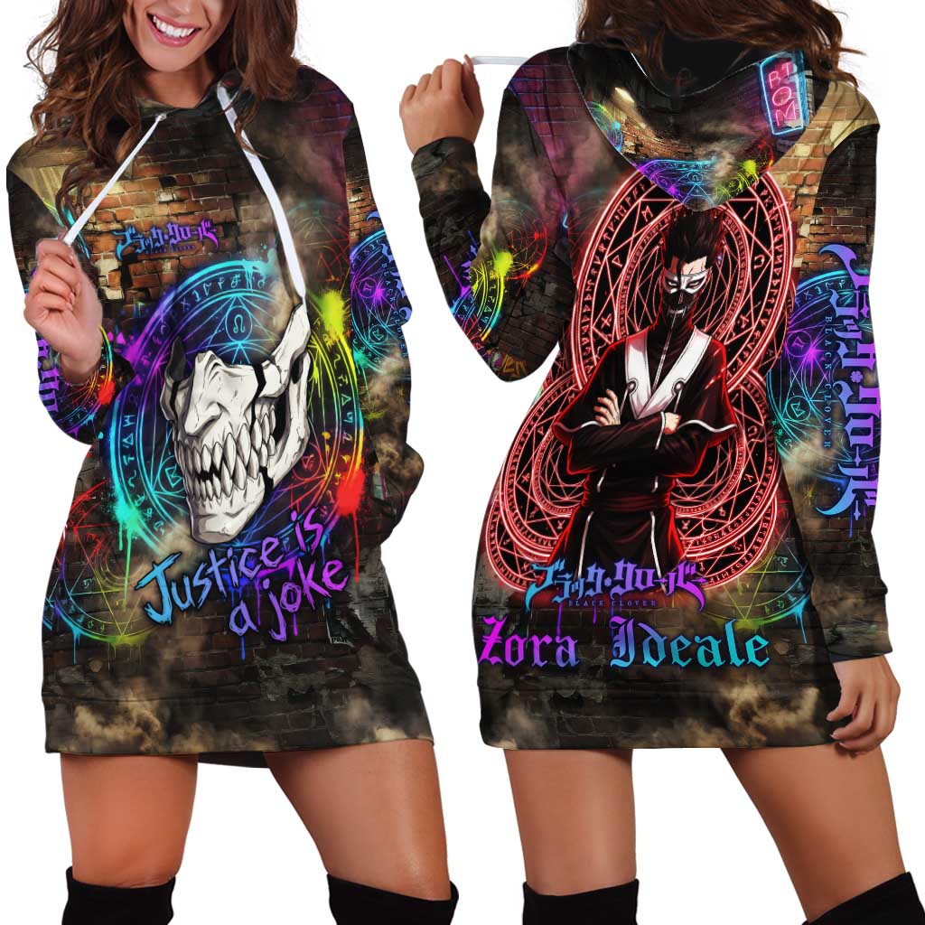Zara Ideale Black Clover Hoodie Dress Graffiti Magic Circle Style with Urban Grunge Aesthetic