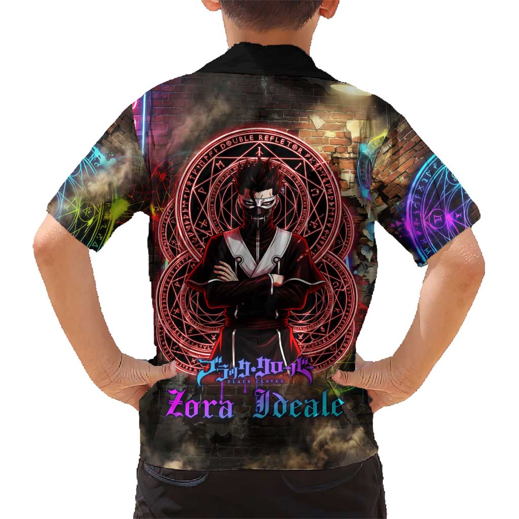 Zara Ideale Black Clover Kid Hawaiian Shirt Graffiti Magic Circle Style with Urban Grunge Aesthetic