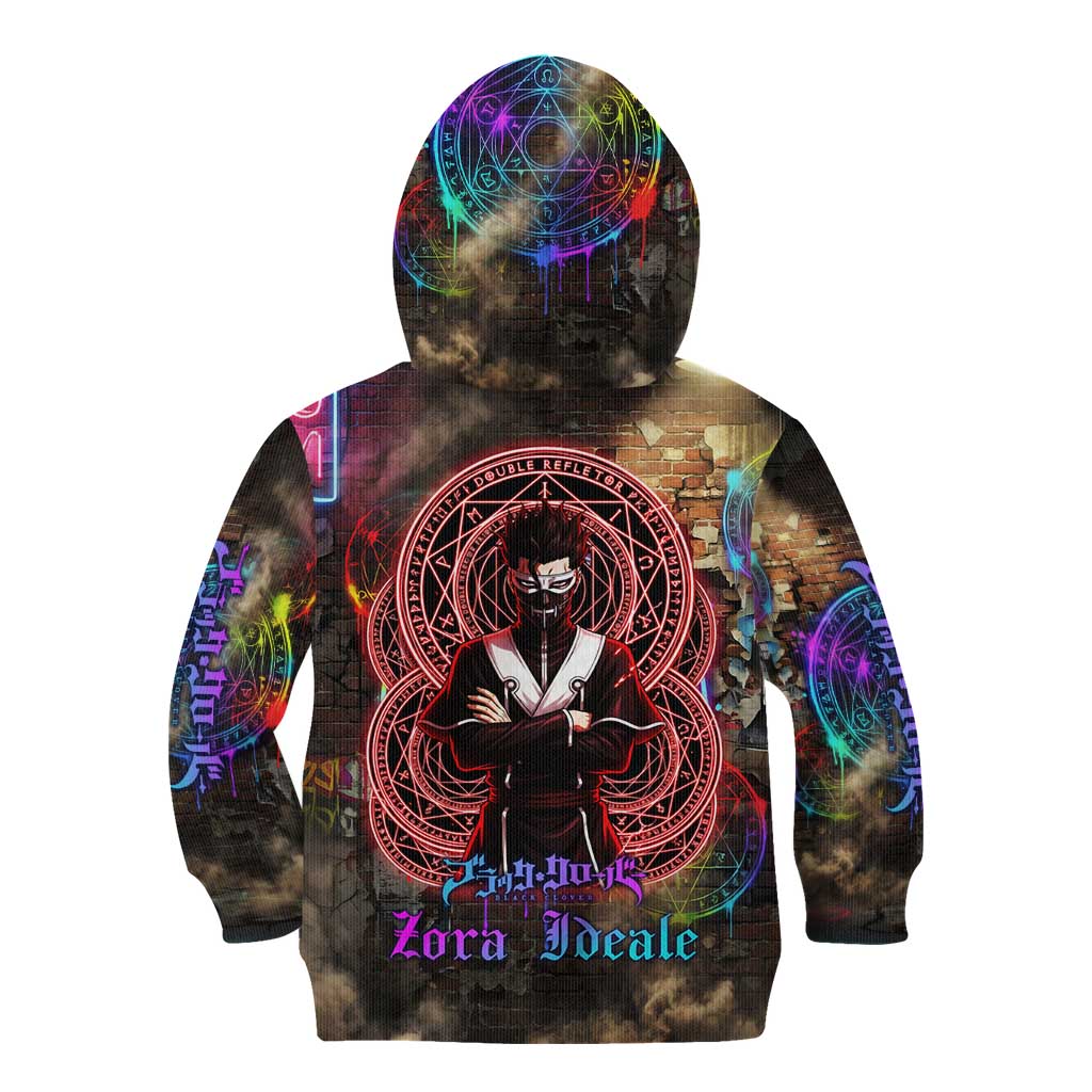 Zara Ideale Black Clover Kid Hoodie Graffiti Magic Circle Style with Urban Grunge Aesthetic
