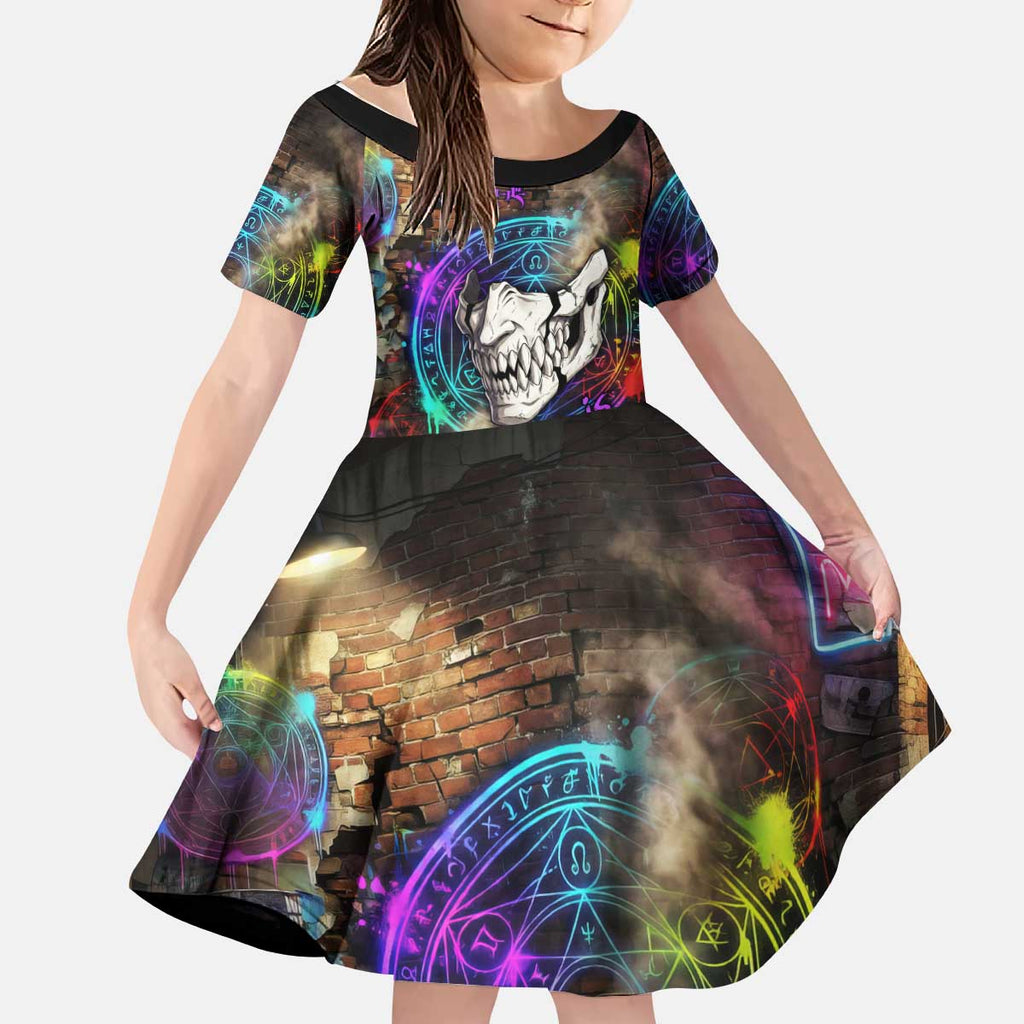 Zara Ideale Black Clover Kid Short Sleeve Dress Graffiti Magic Circle Style with Urban Grunge Aesthetic