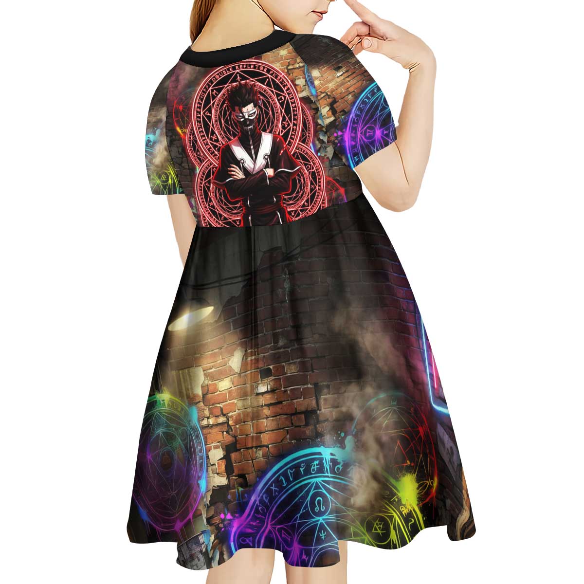 Zara Ideale Black Clover Kid Short Sleeve Dress Graffiti Magic Circle Style with Urban Grunge Aesthetic