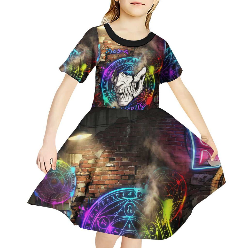 Zara Ideale Black Clover Kid Short Sleeve Dress Graffiti Magic Circle Style with Urban Grunge Aesthetic