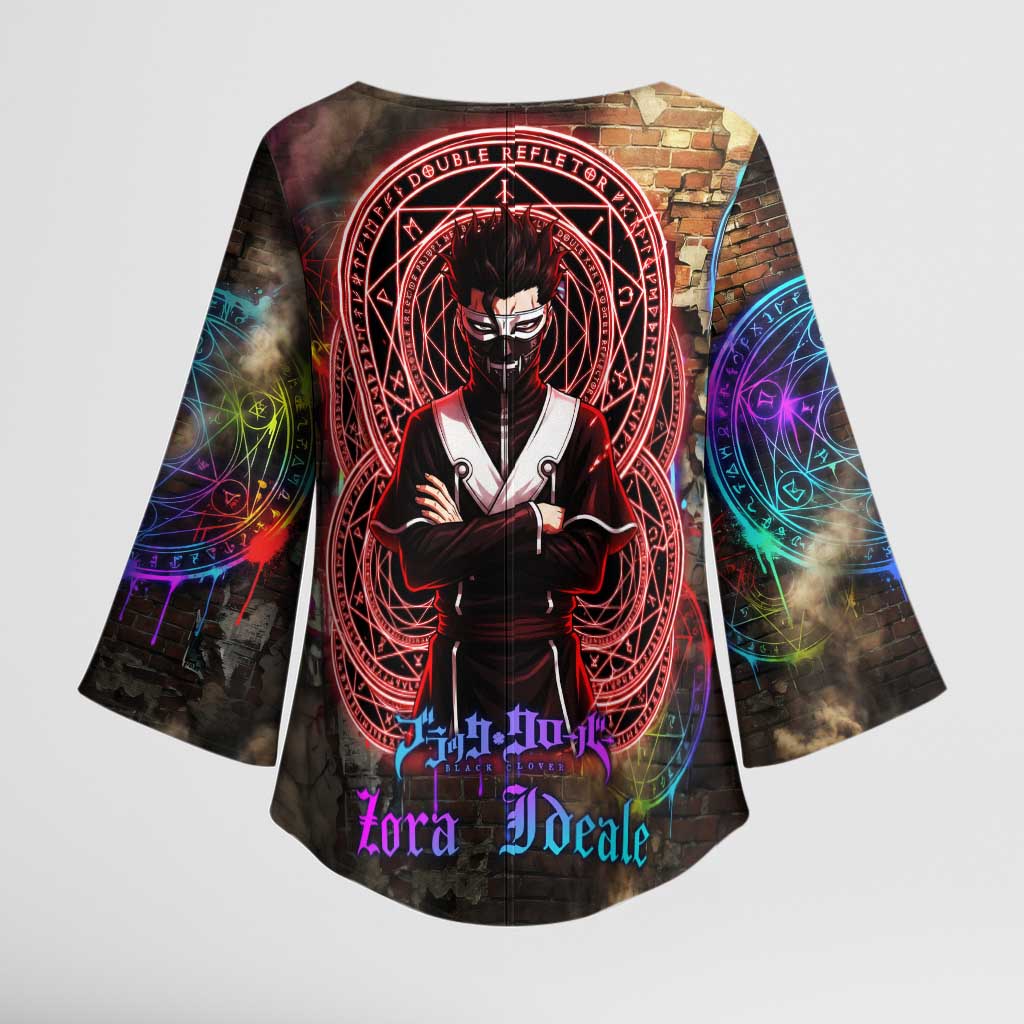 Zara Ideale Black Clover Kimono Sleeve Blouse Graffiti Magic Circle Style with Urban Grunge Aesthetic