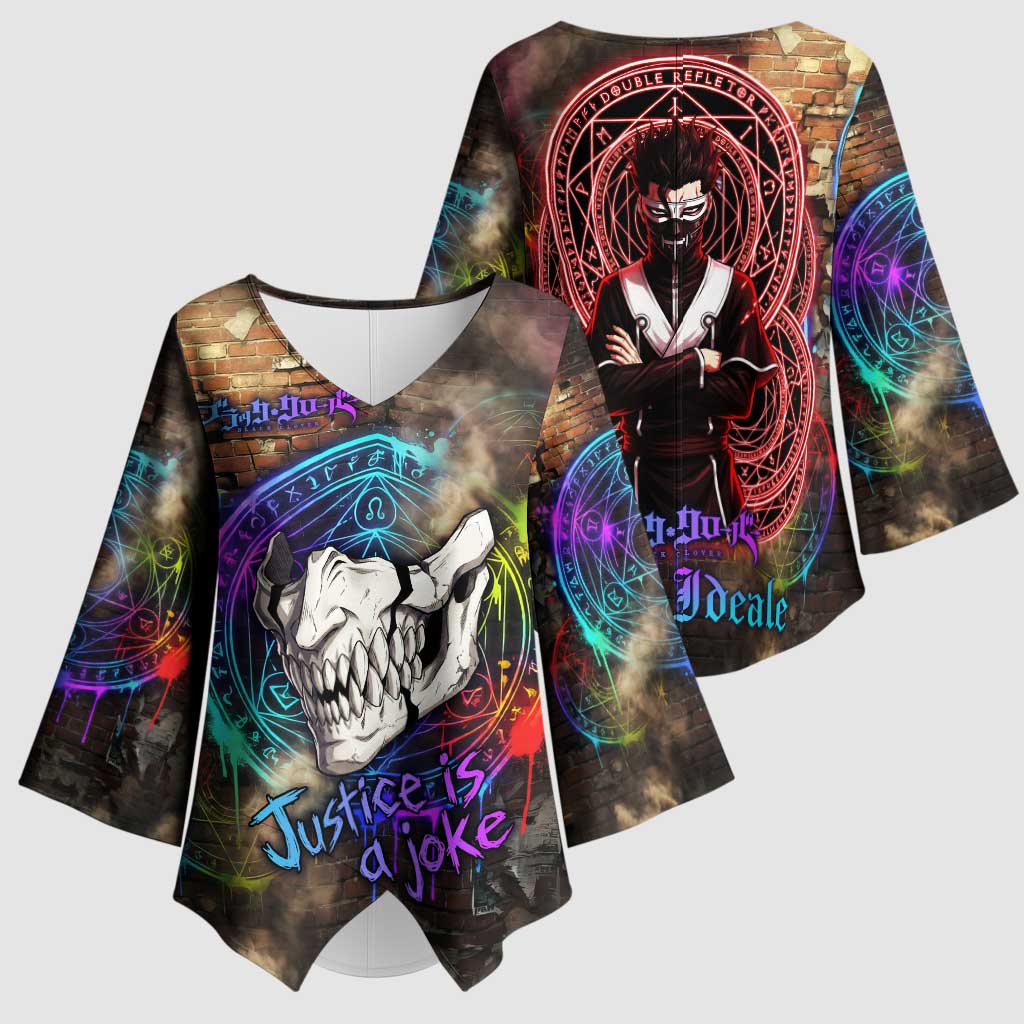 Zara Ideale Black Clover Kimono Sleeve Blouse Graffiti Magic Circle Style with Urban Grunge Aesthetic