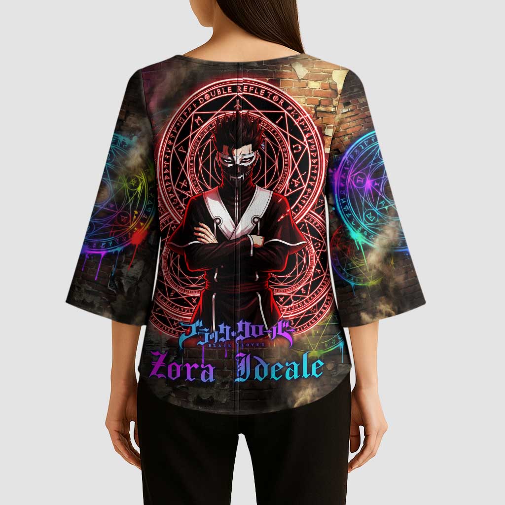 Zara Ideale Black Clover Kimono Sleeve Blouse Graffiti Magic Circle Style with Urban Grunge Aesthetic