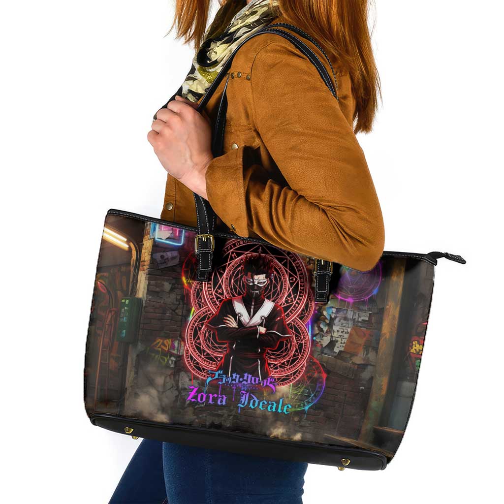 Zara Ideale Black Clover Leather Tote Bag Graffiti Magic Circle Style with Urban Grunge Aesthetic