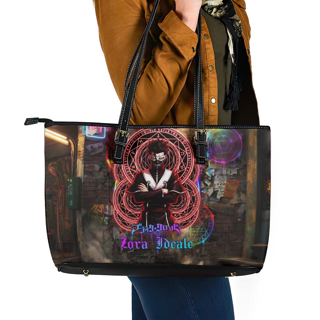 Zara Ideale Black Clover Leather Tote Bag Graffiti Magic Circle Style with Urban Grunge Aesthetic