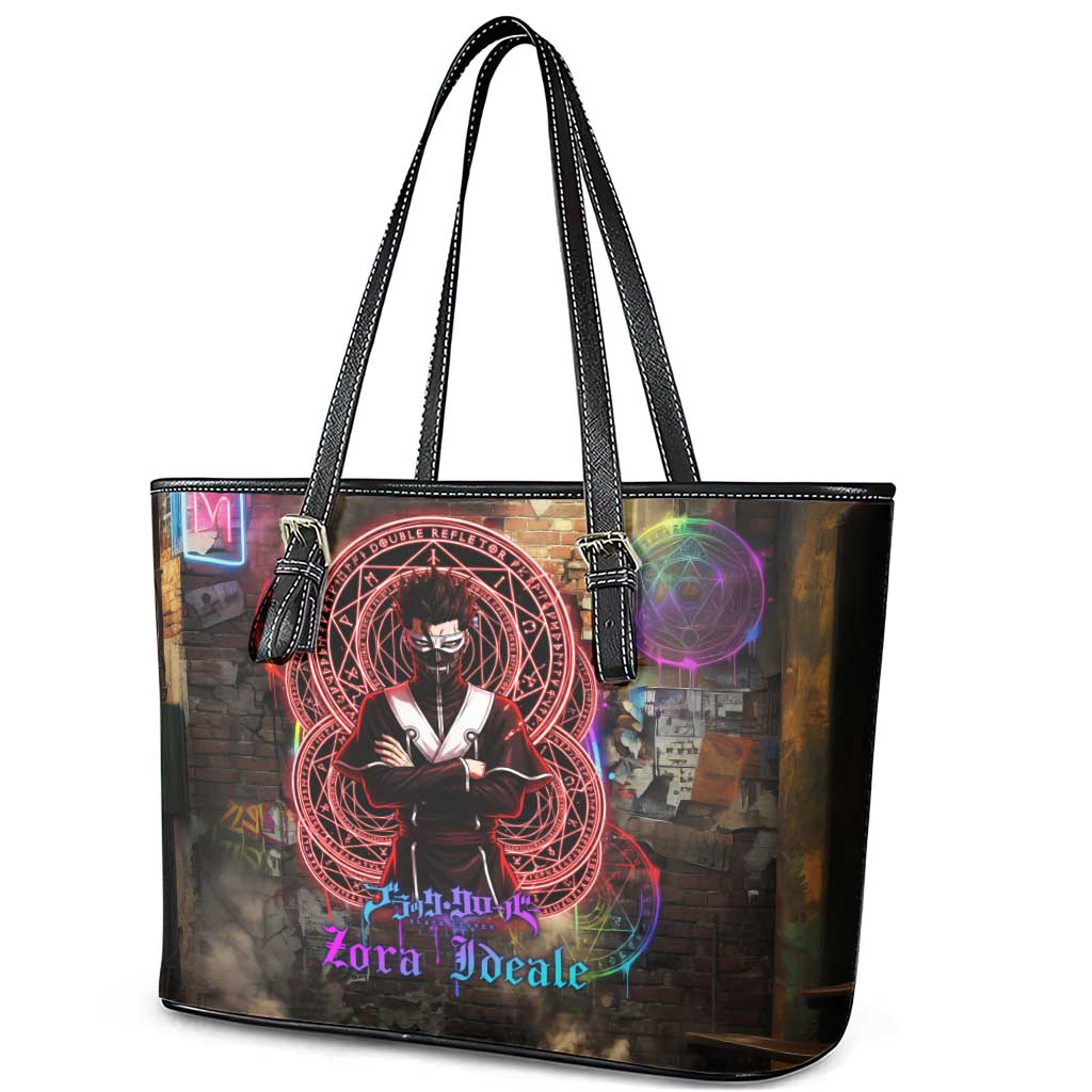 Zara Ideale Black Clover Leather Tote Bag Graffiti Magic Circle Style with Urban Grunge Aesthetic