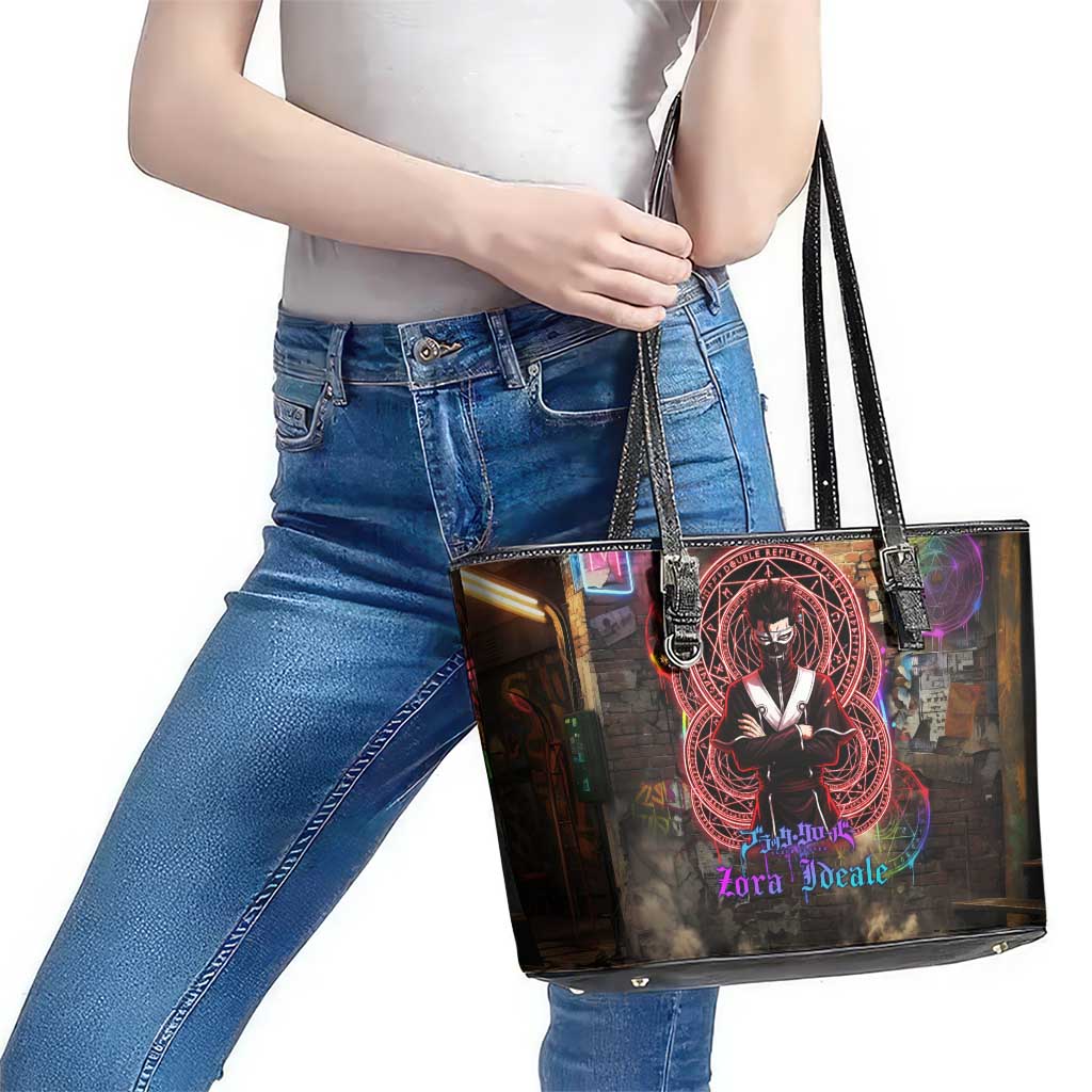 Zara Ideale Black Clover Leather Tote Bag Graffiti Magic Circle Style with Urban Grunge Aesthetic