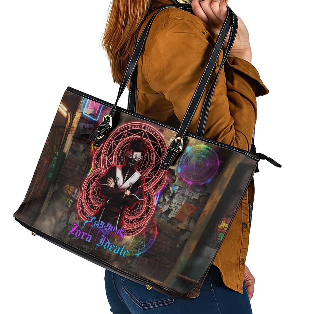 Zara Ideale Black Clover Leather Tote Bag Graffiti Magic Circle Style with Urban Grunge Aesthetic