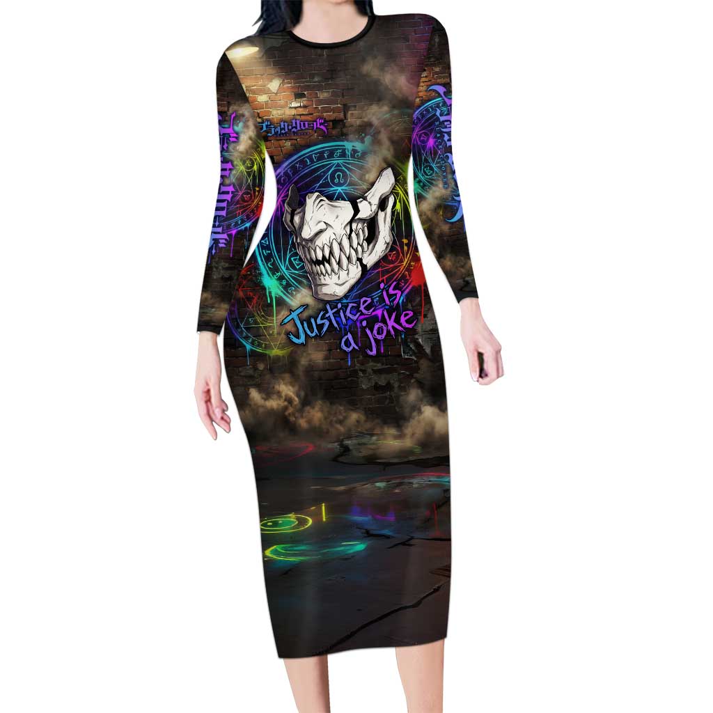 Zara Ideale Black Clover Long Sleeve Bodycon Dress Graffiti Magic Circle Style with Urban Grunge Aesthetic