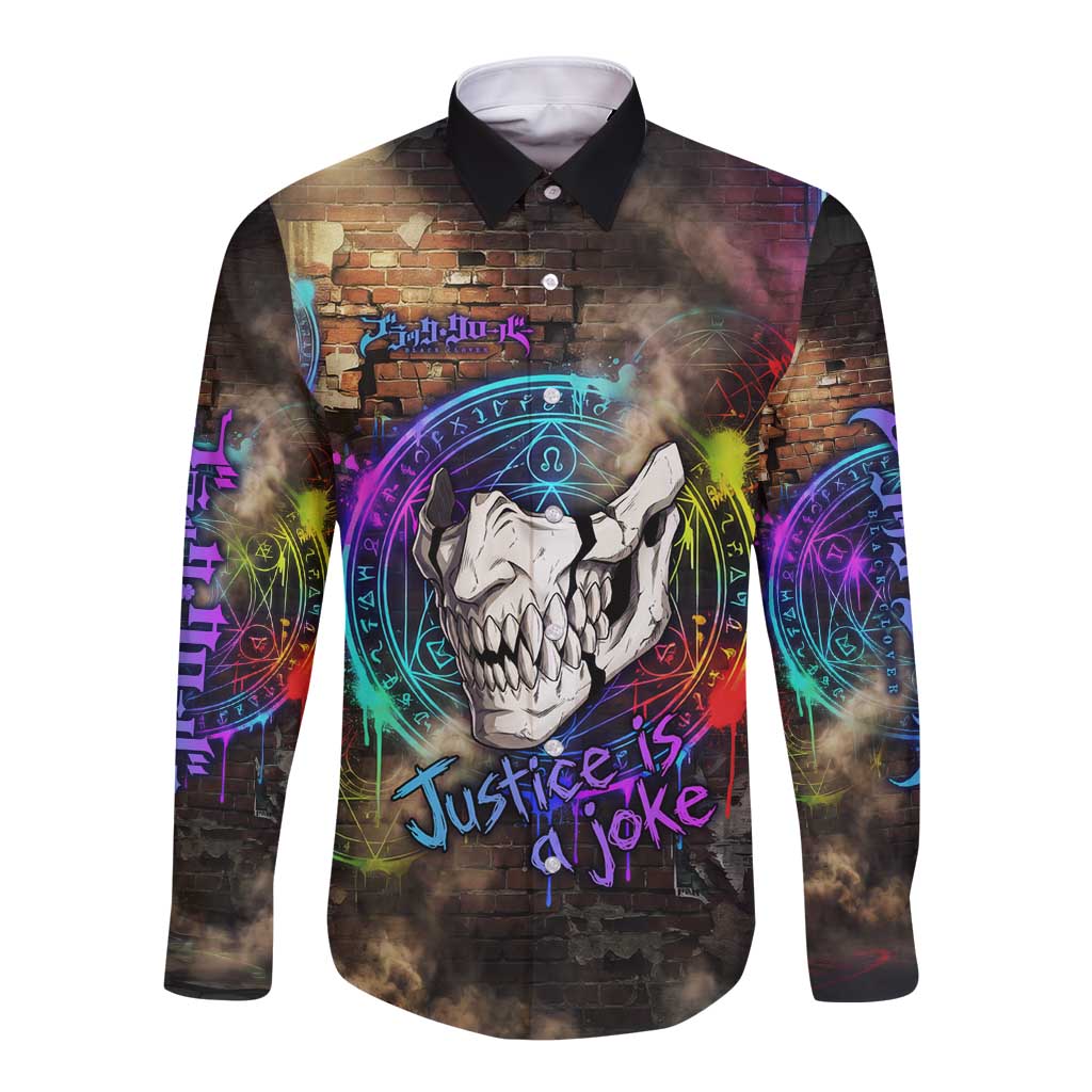 Zara Ideale Black Clover Long Sleeve Button Shirt Graffiti Magic Circle Style with Urban Grunge Aesthetic