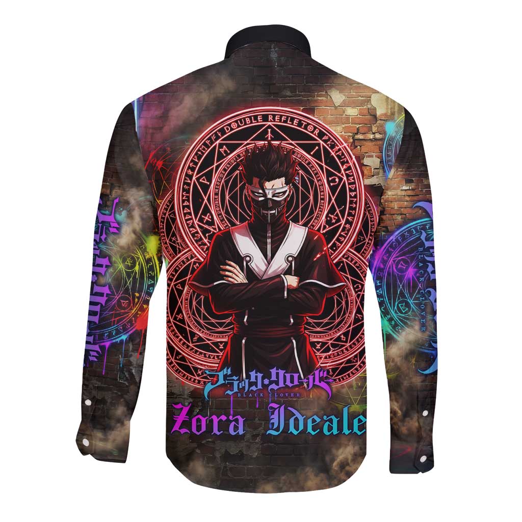 Zara Ideale Black Clover Long Sleeve Button Shirt Graffiti Magic Circle Style with Urban Grunge Aesthetic