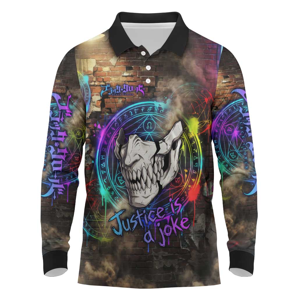 Zara Ideale Black Clover Long Sleeve Polo Shirt Graffiti Magic Circle Style with Urban Grunge Aesthetic