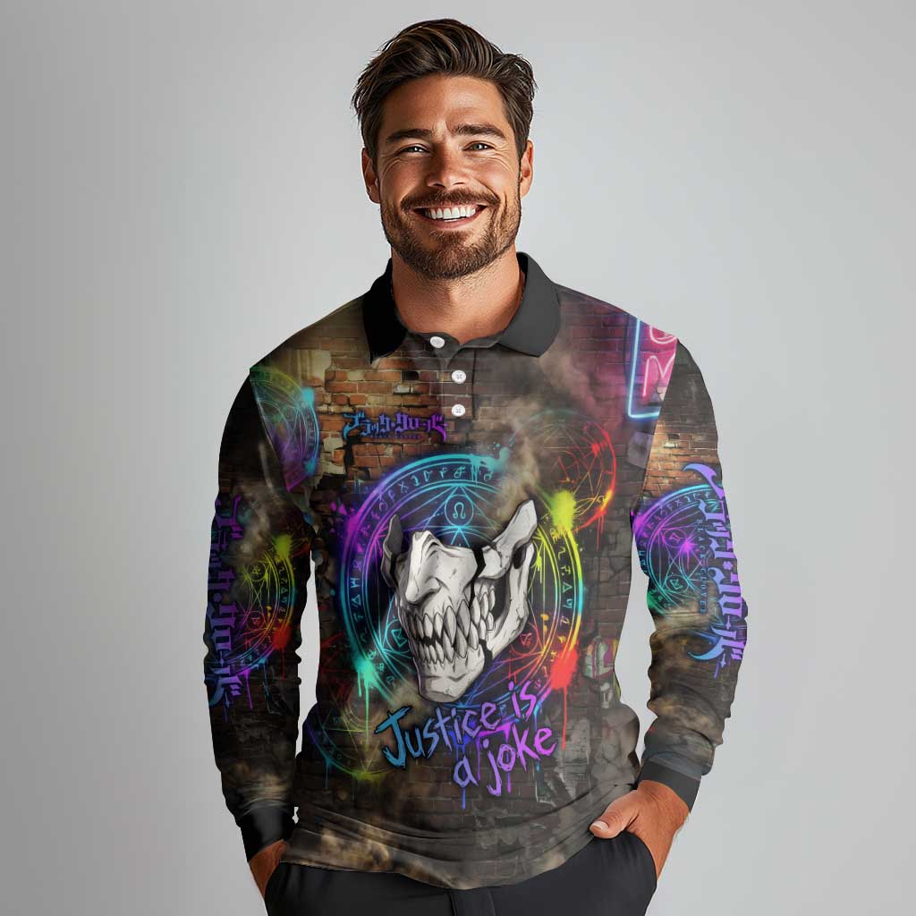 Zara Ideale Black Clover Long Sleeve Polo Shirt Graffiti Magic Circle Style with Urban Grunge Aesthetic