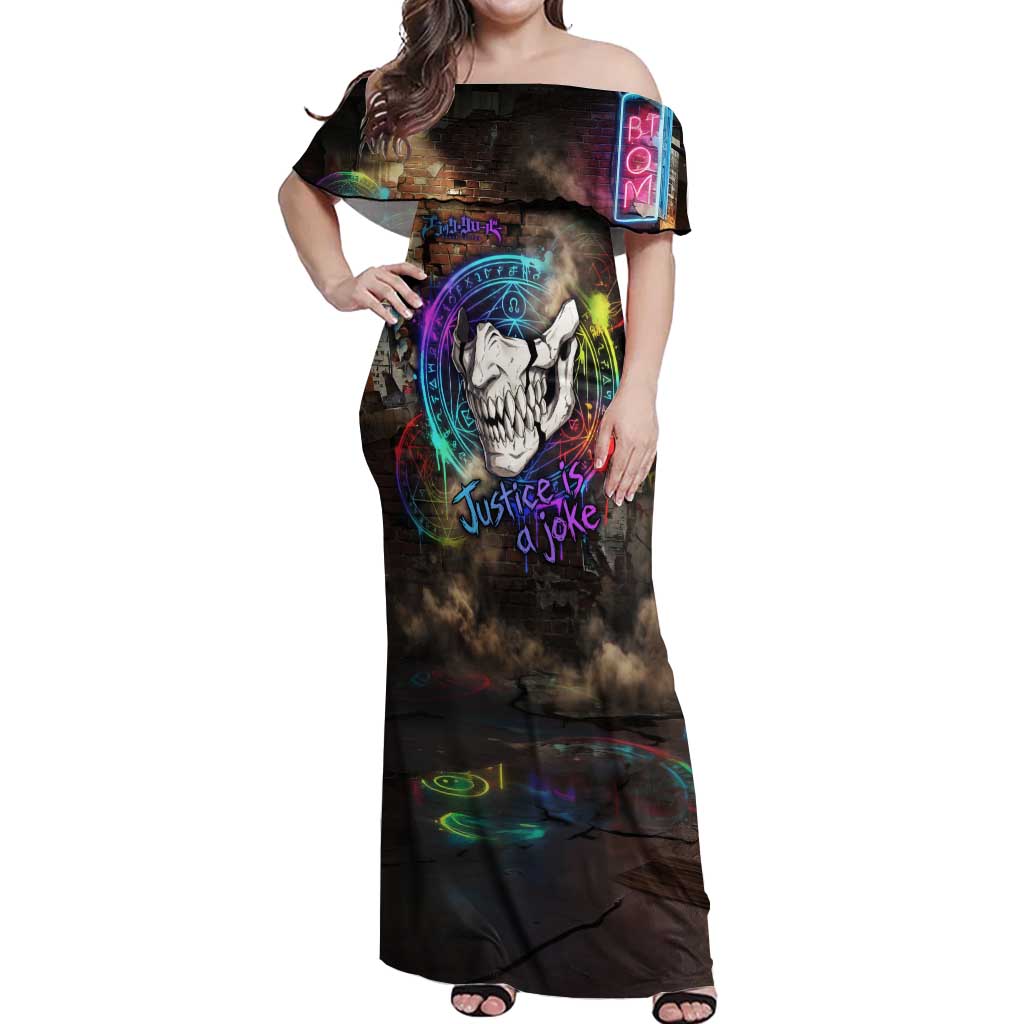 Zara Ideale Black Clover Off Shoulder Maxi Dress Graffiti Magic Circle Style with Urban Grunge Aesthetic
