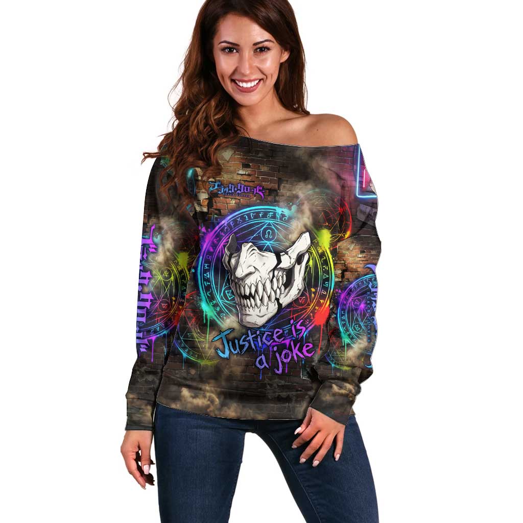 Zara Ideale Black Clover Off Shoulder Sweater Graffiti Magic Circle Style with Urban Grunge Aesthetic