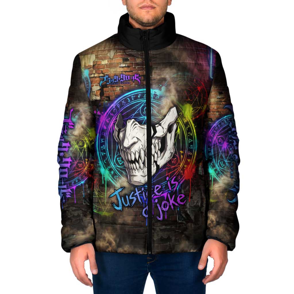 Zara Ideale Black Clover Padded Jacket Graffiti Magic Circle Style with Urban Grunge Aesthetic