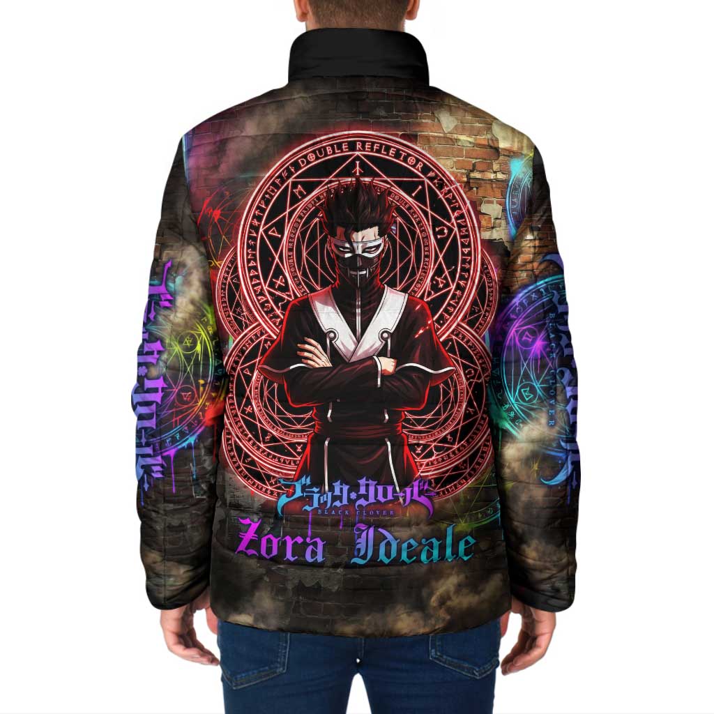 Zara Ideale Black Clover Padded Jacket Graffiti Magic Circle Style with Urban Grunge Aesthetic