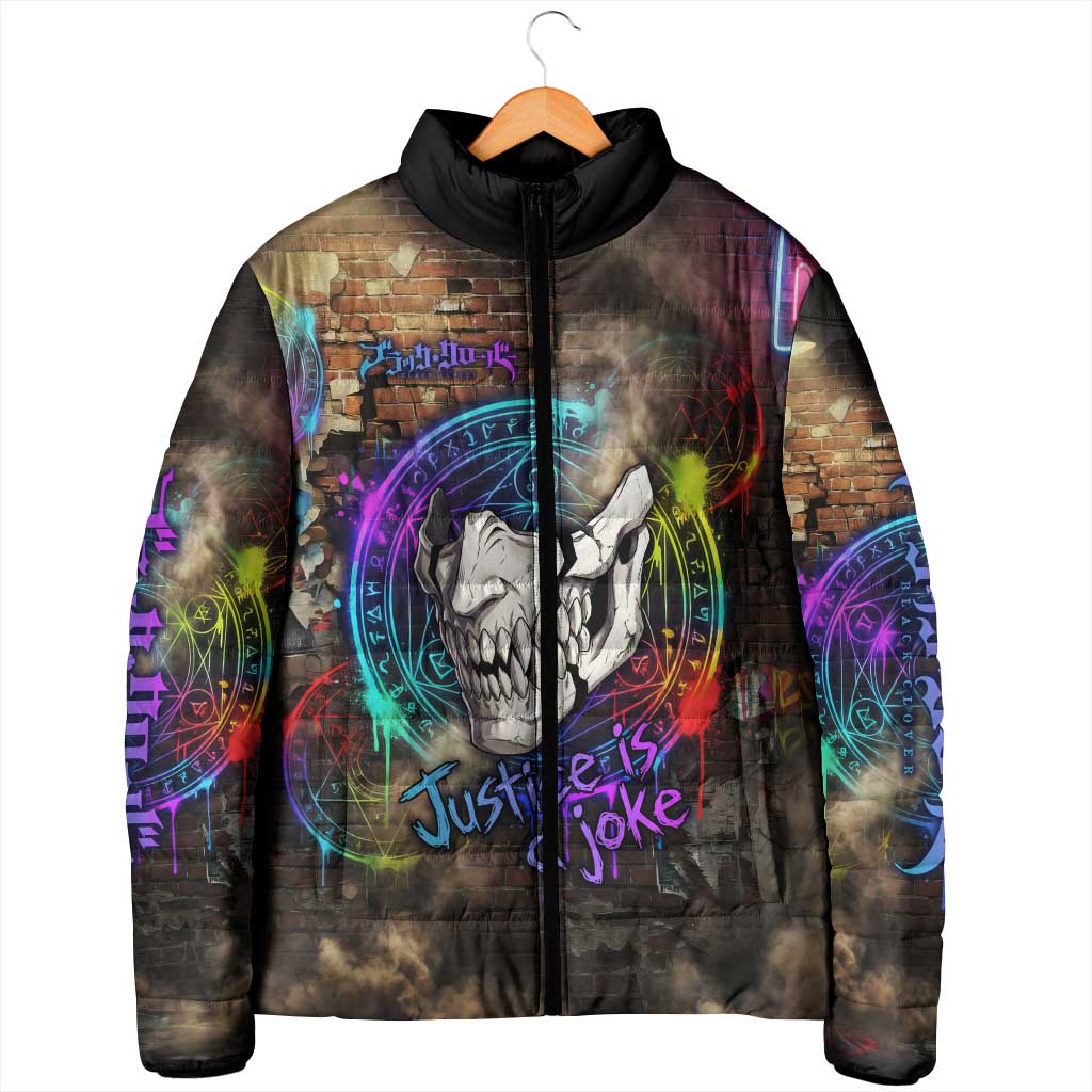 Zara Ideale Black Clover Padded Jacket Graffiti Magic Circle Style with Urban Grunge Aesthetic
