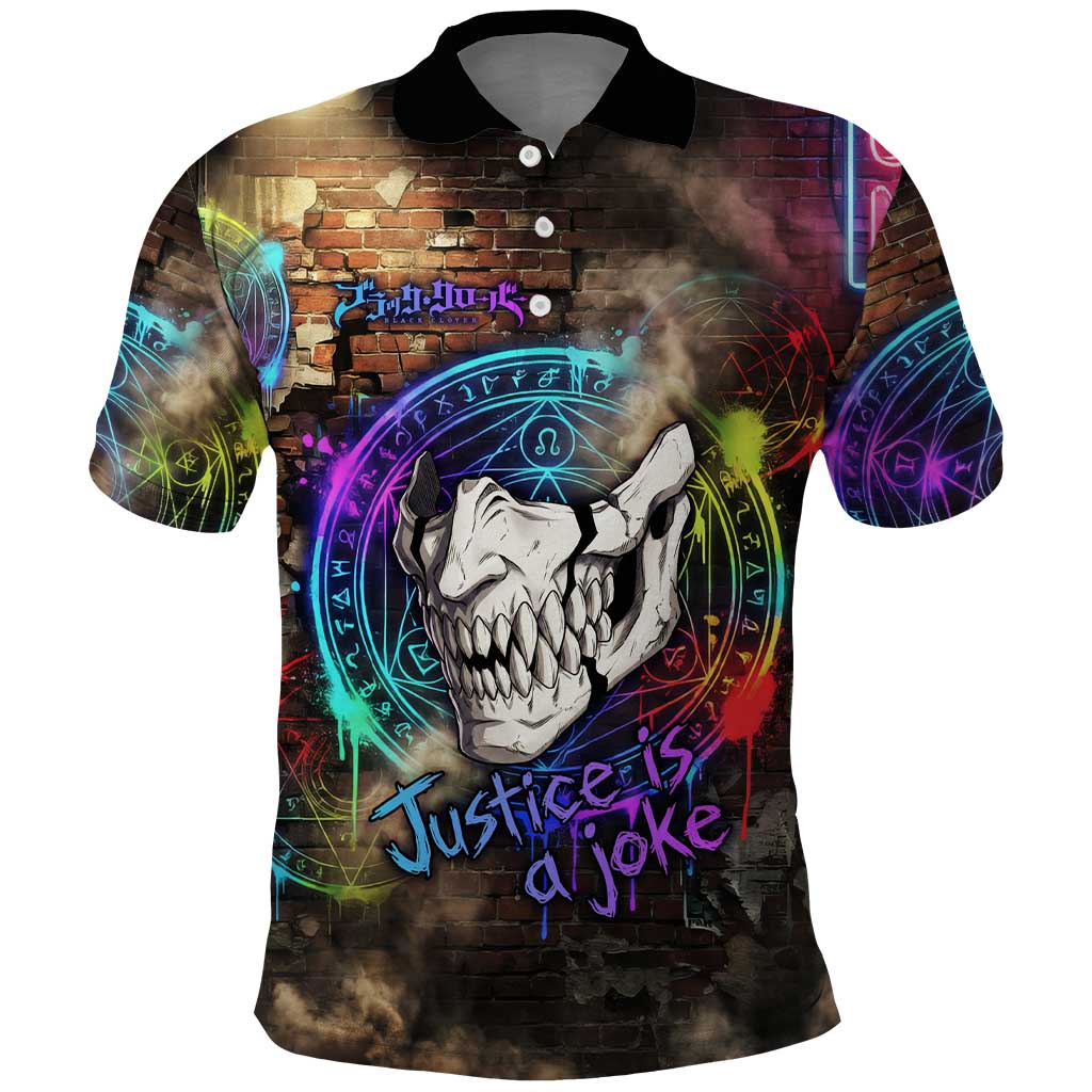 Zara Ideale Black Clover Polo Shirt Graffiti Magic Circle Style with Urban Grunge Aesthetic