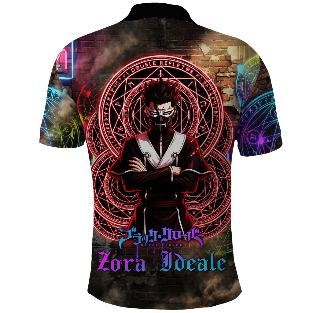 Zara Ideale Black Clover Polo Shirt Graffiti Magic Circle Style with Urban Grunge Aesthetic