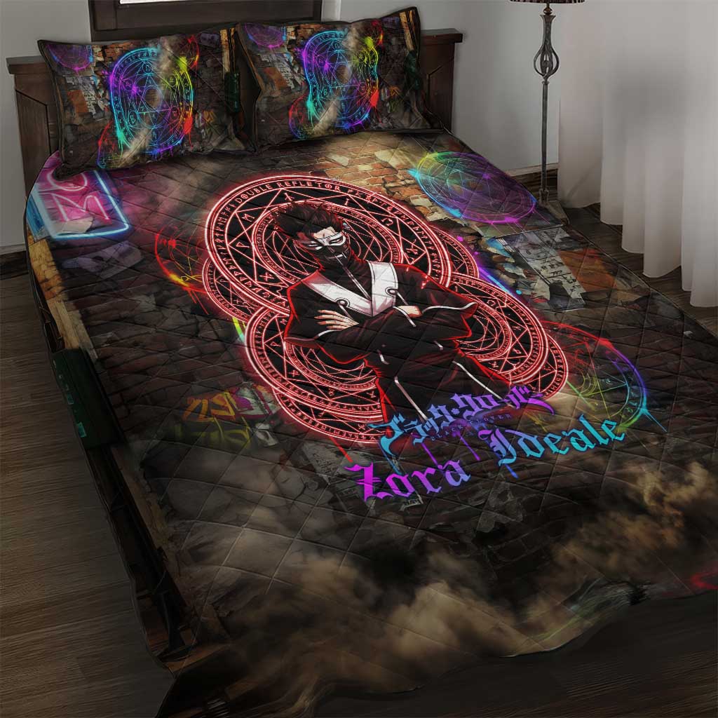 Zara Ideale Black Clover Quilt Bed Set Graffiti Magic Circle Style with Urban Grunge Aesthetic