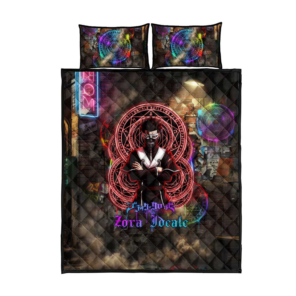 Zara Ideale Black Clover Quilt Bed Set Graffiti Magic Circle Style with Urban Grunge Aesthetic