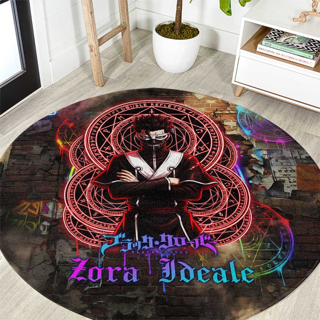 Zara Ideale Black Clover Round Carpet Graffiti Magic Circle Style with Urban Grunge Aesthetic