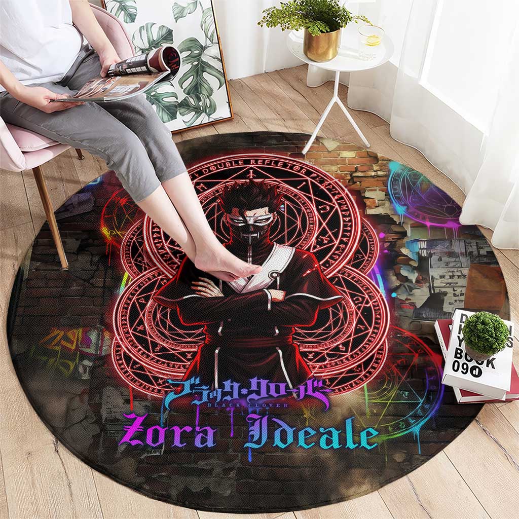 Zara Ideale Black Clover Round Carpet Graffiti Magic Circle Style with Urban Grunge Aesthetic