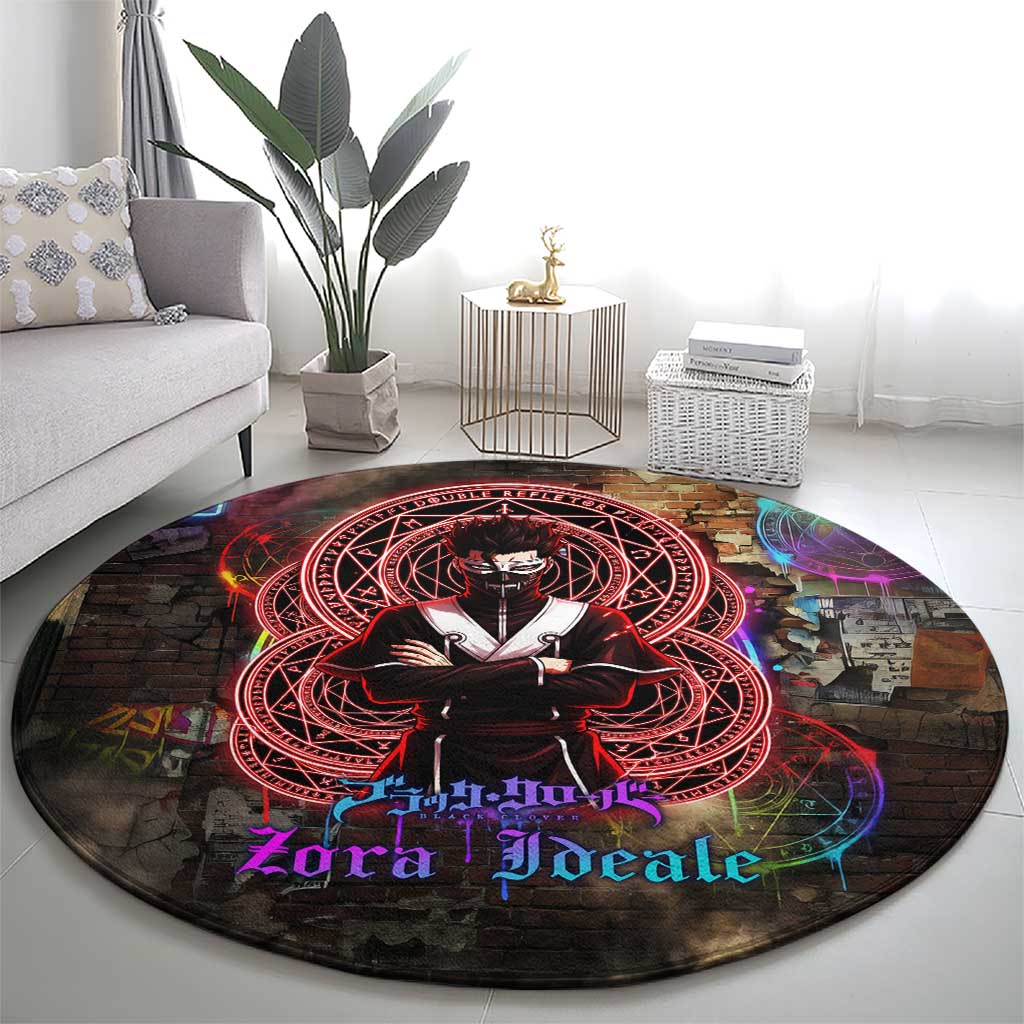 Zara Ideale Black Clover Round Carpet Graffiti Magic Circle Style with Urban Grunge Aesthetic