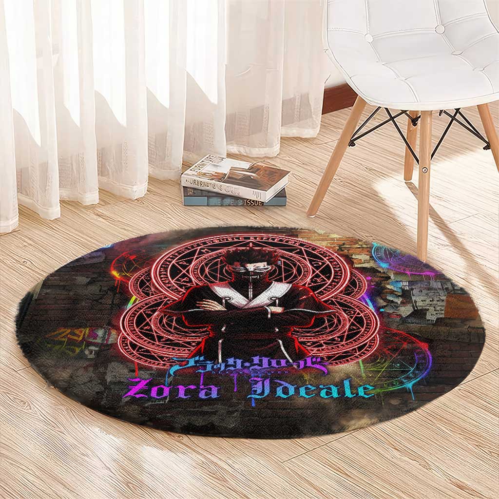 Zara Ideale Black Clover Round Carpet Graffiti Magic Circle Style with Urban Grunge Aesthetic