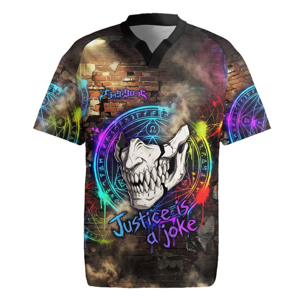 Zara Ideale Black Clover Rugby Jersey Graffiti Magic Circle Style with Urban Grunge Aesthetic