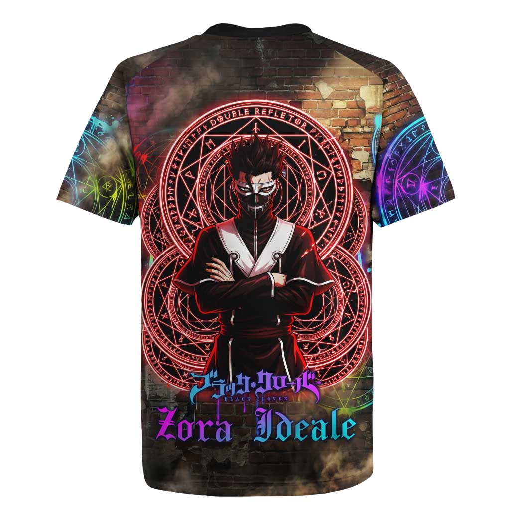 Zara Ideale Black Clover Rugby Jersey Graffiti Magic Circle Style with Urban Grunge Aesthetic