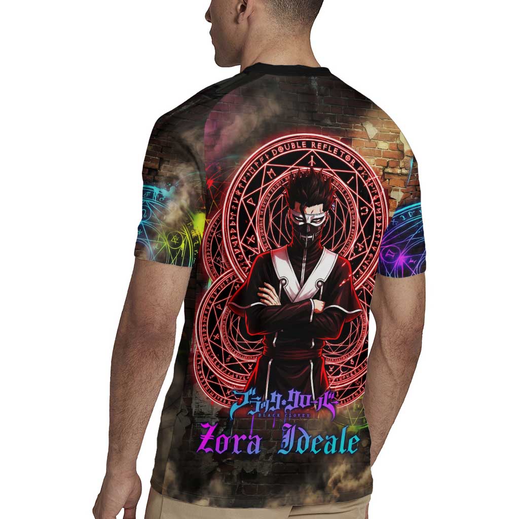 Zara Ideale Black Clover Rugby Jersey Graffiti Magic Circle Style with Urban Grunge Aesthetic