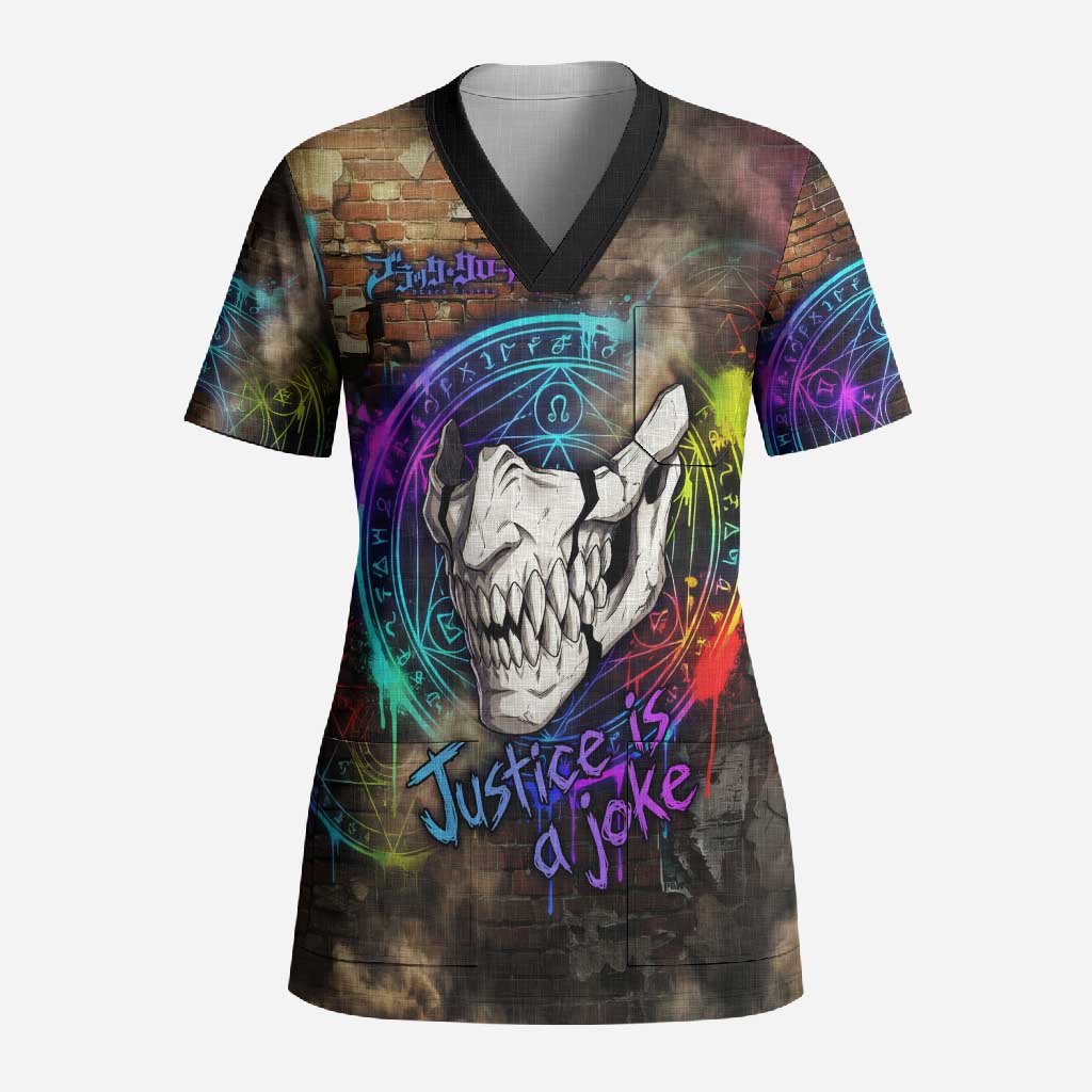 Zara Ideale Black Clover Scrub Top Graffiti Magic Circle Style with Urban Grunge Aesthetic