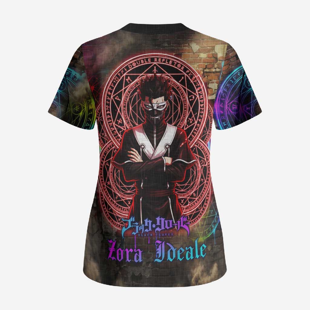 Zara Ideale Black Clover Scrub Top Graffiti Magic Circle Style with Urban Grunge Aesthetic