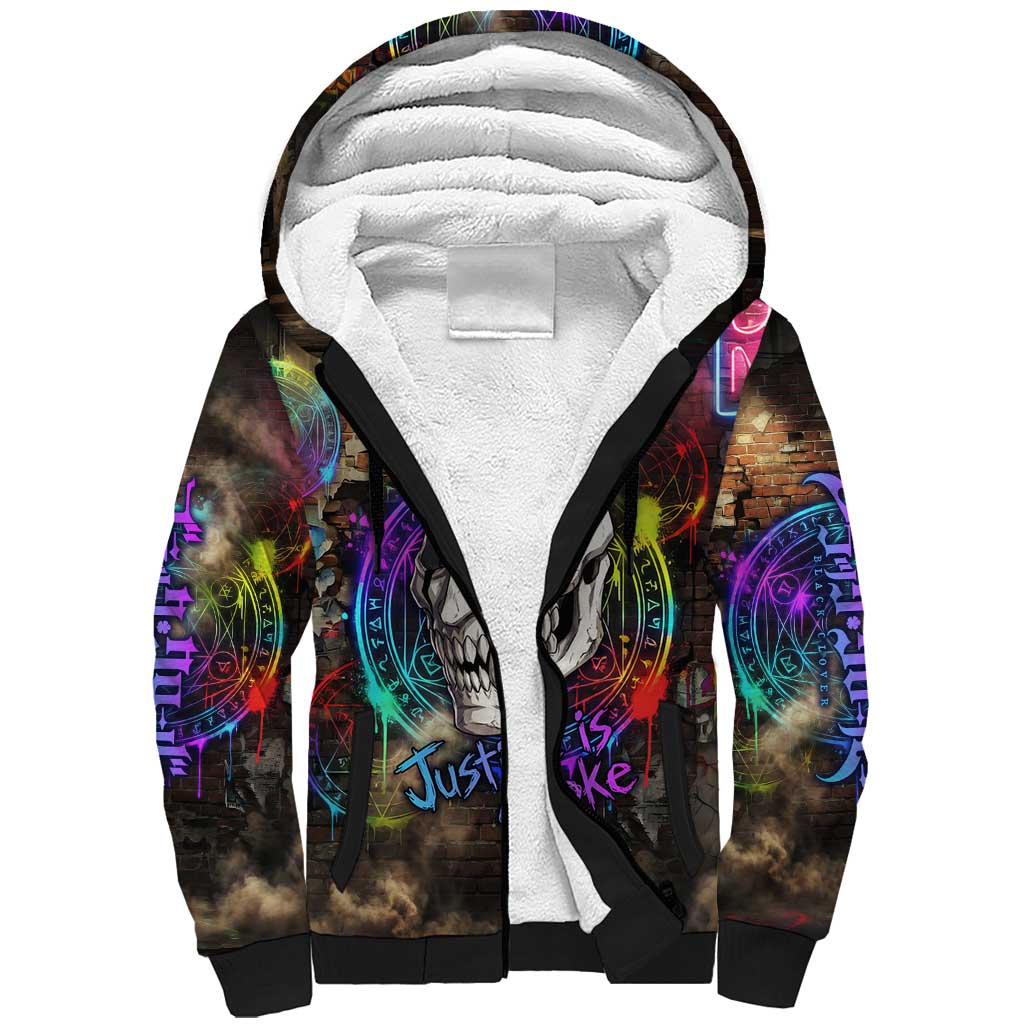 Zara Ideale Black Clover Sherpa Hoodie Graffiti Magic Circle Style with Urban Grunge Aesthetic